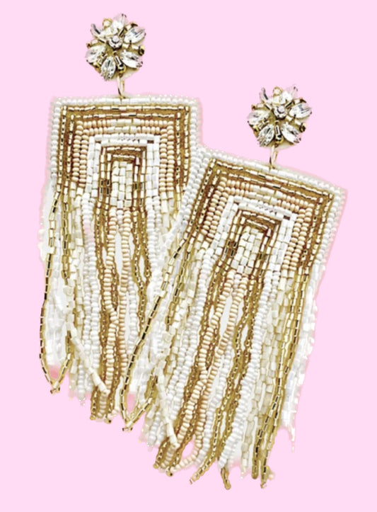 Gold Party Fringe Seed Bead Earrings