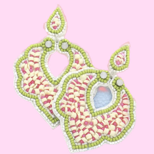 Pink + Green Seed Bead Earrings