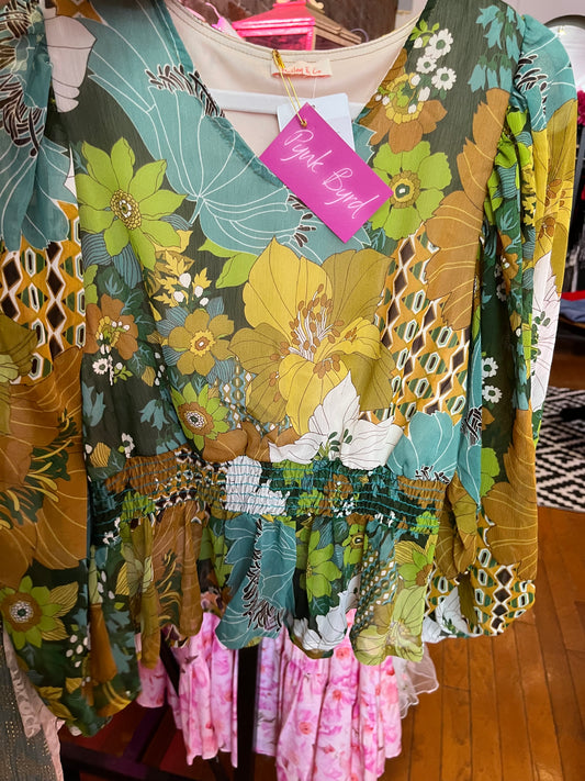 Blue+Green Flower Top (LG)