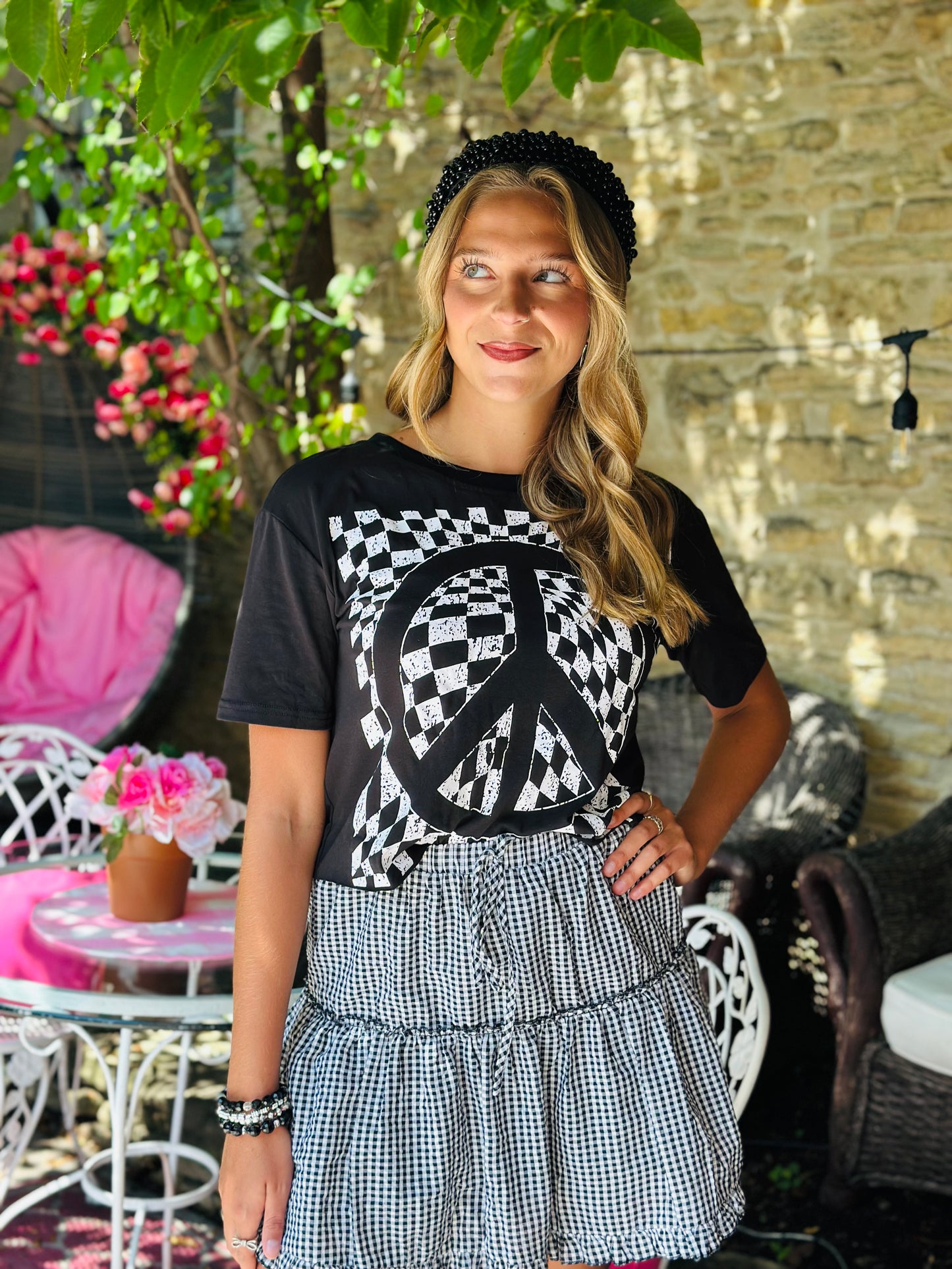 Checkerboard Peace Sign T Shirt