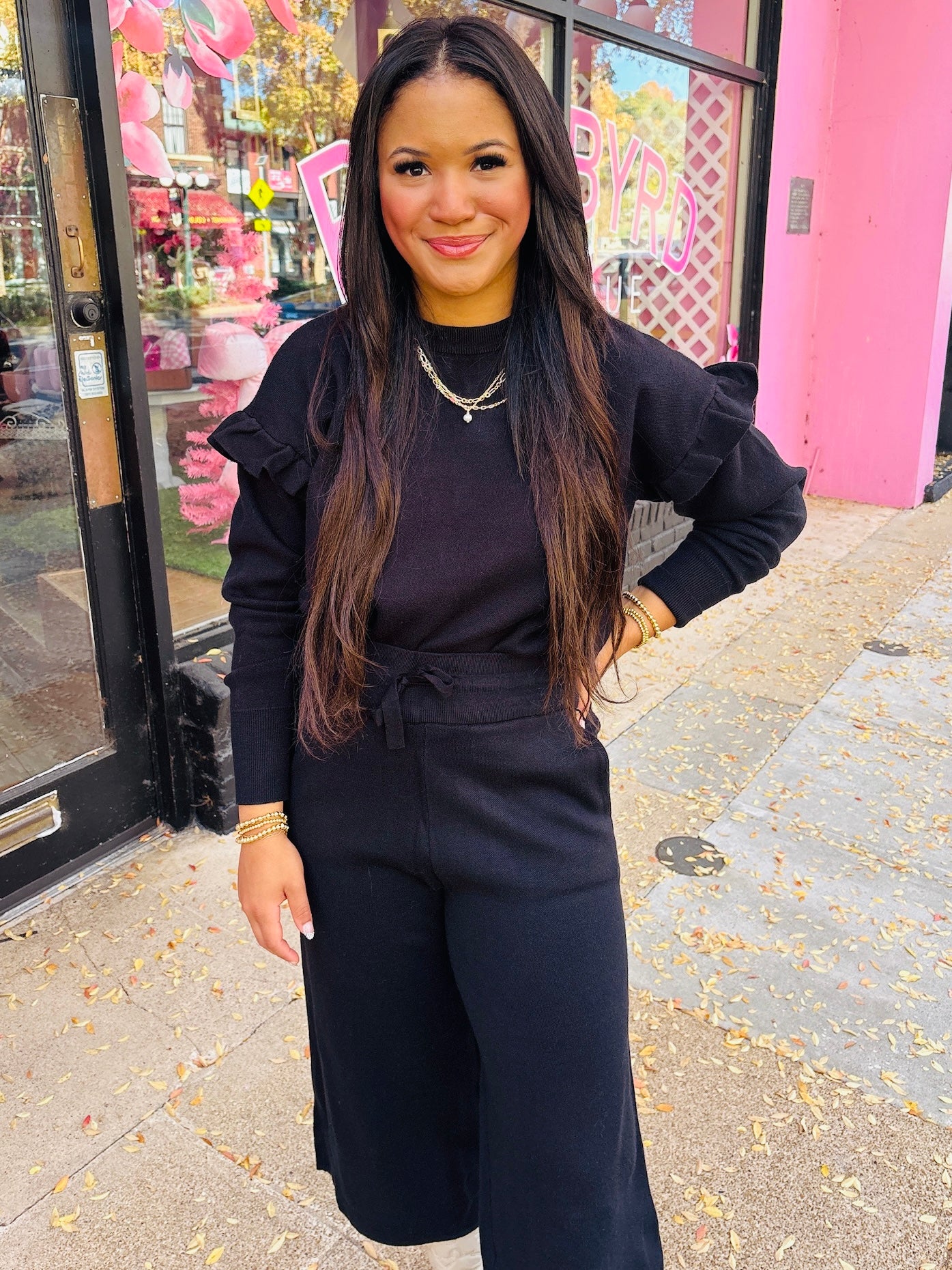 Black Ruffle Sweatshirt