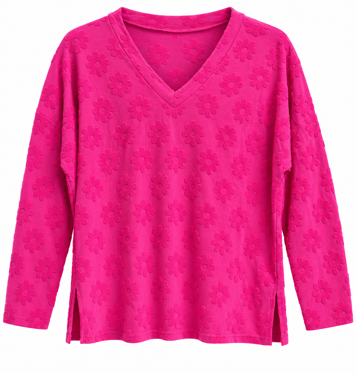 Hot Pink Flower V Neck Top