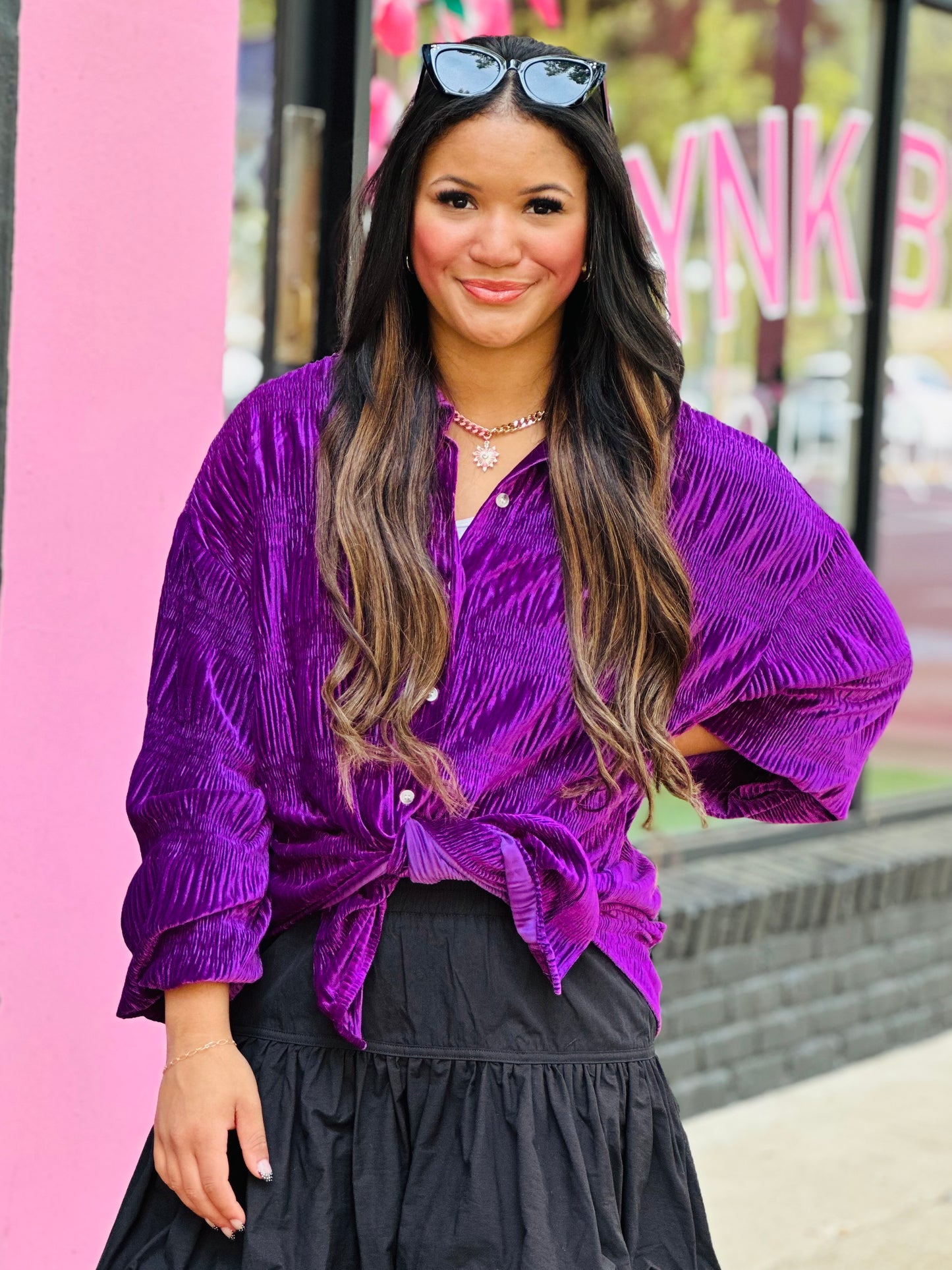 Purple Velour Button Up