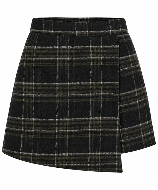 Black Plaid Wrap Skort