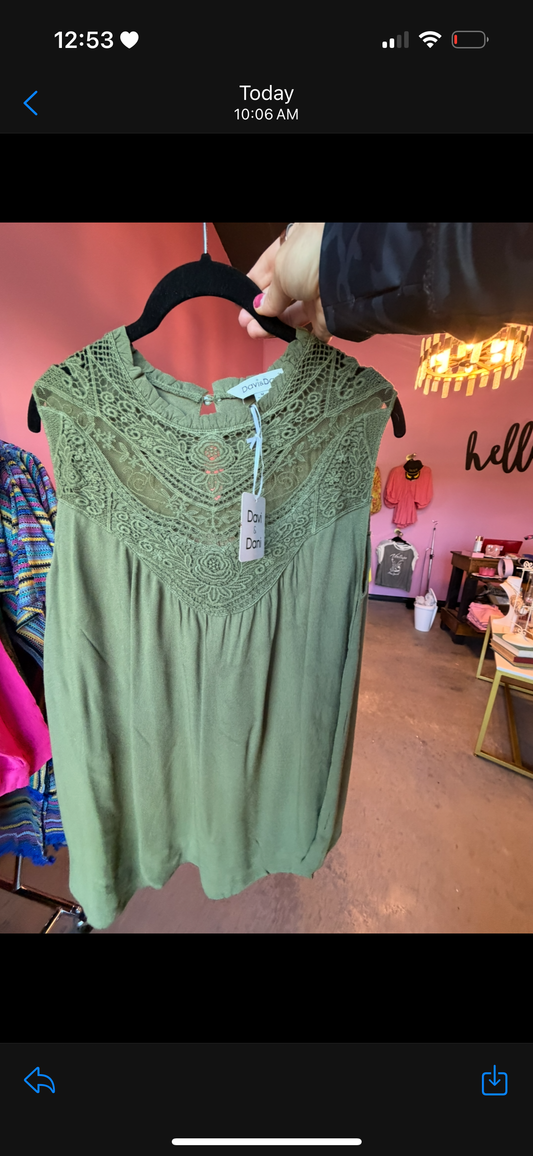 Boho Olive Sleeveless Top (LG)