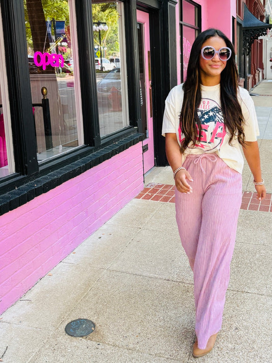 Pink Mauve Crinkle Knit Pants
