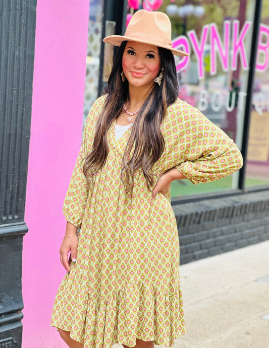 Sage Printed Midi Dress