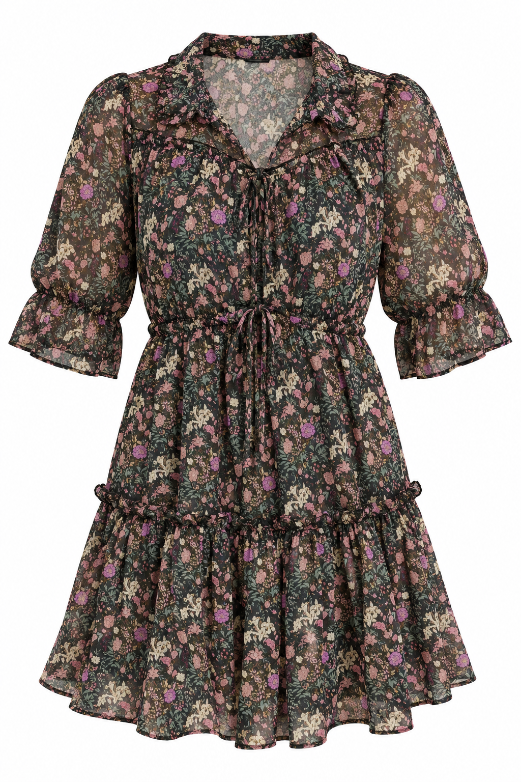 Black Floral Ruffle Dress