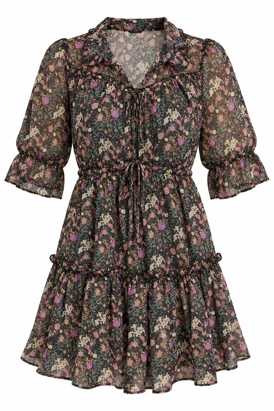 Black Floral Ruffle Dress