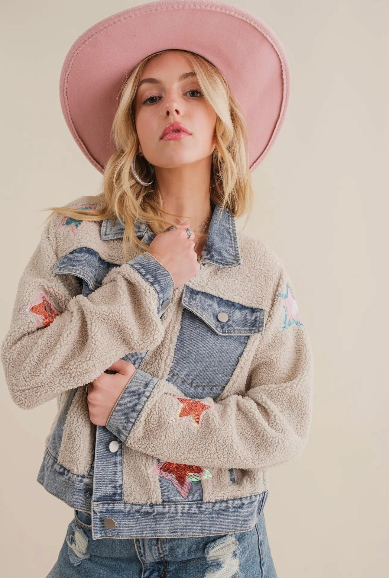 Teddy Denim Yee Haw Sequin Star Jacket