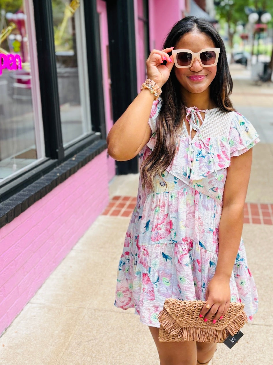 White Ruffle Sleeve Tunic Dress