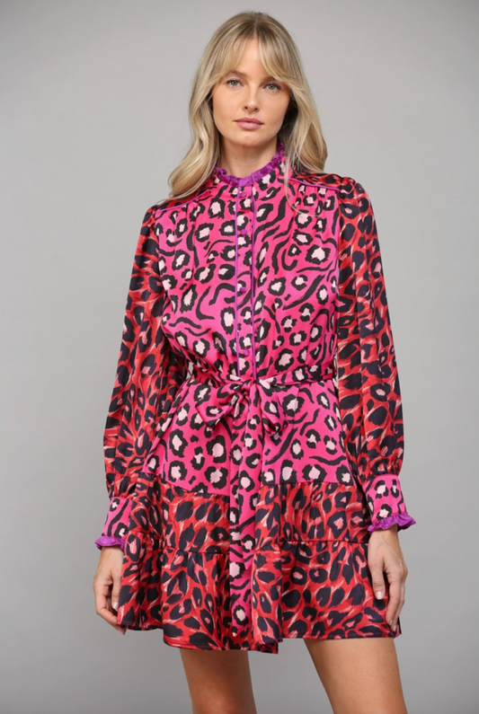 Pink Multi Colored Animal Print Dress