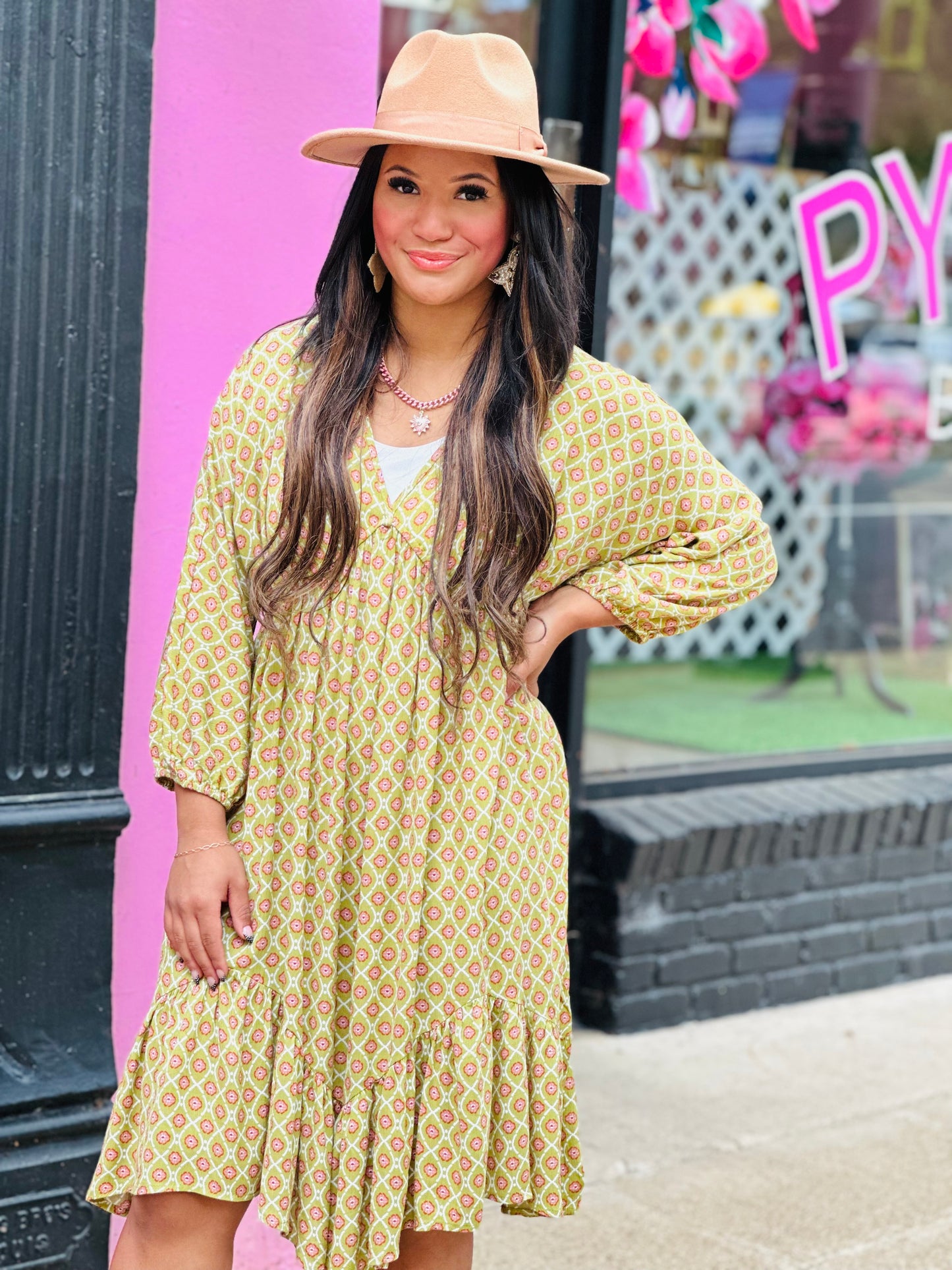 Sage Printed Midi Dress