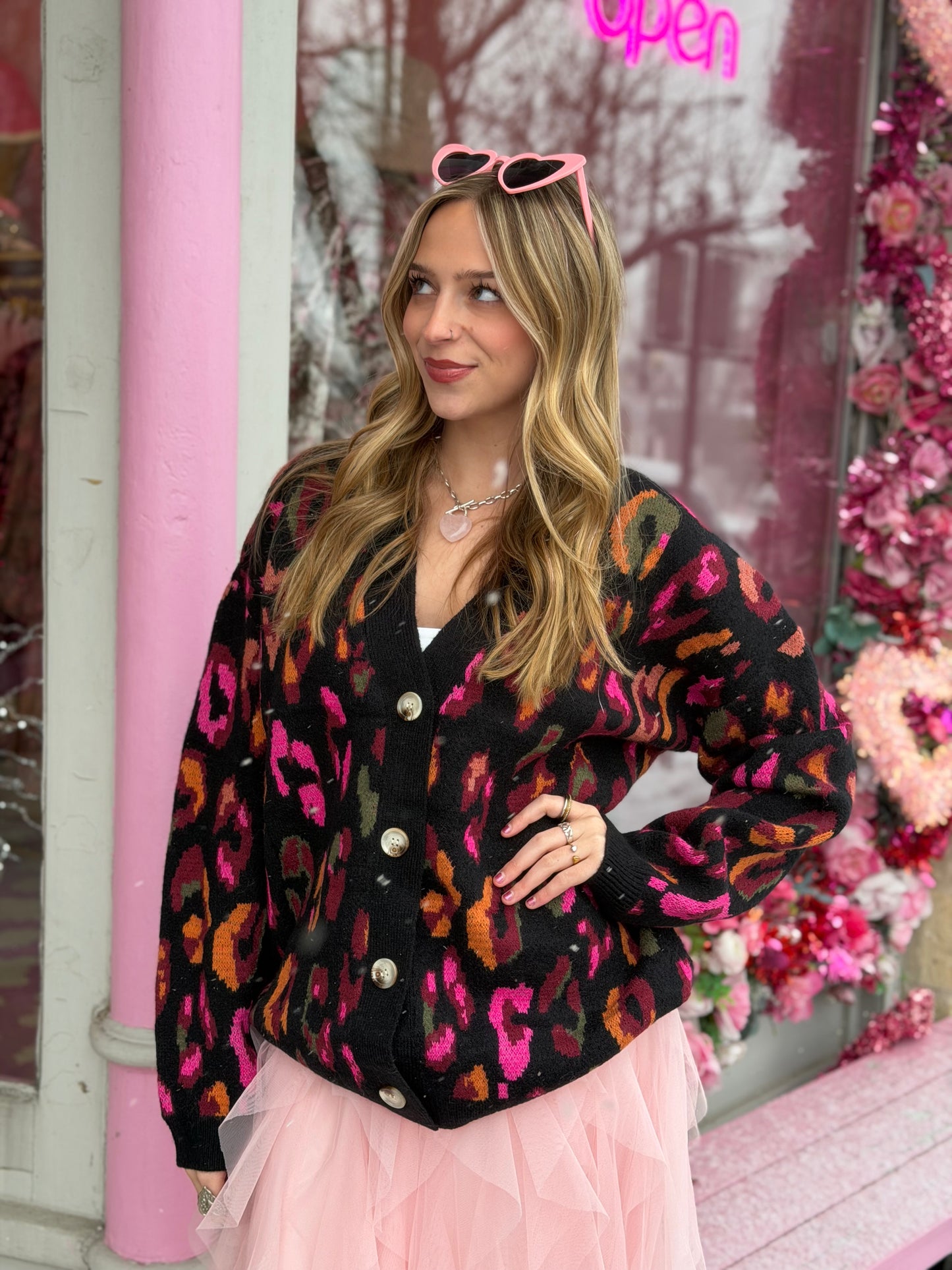 Black Multi Leopard Cardi