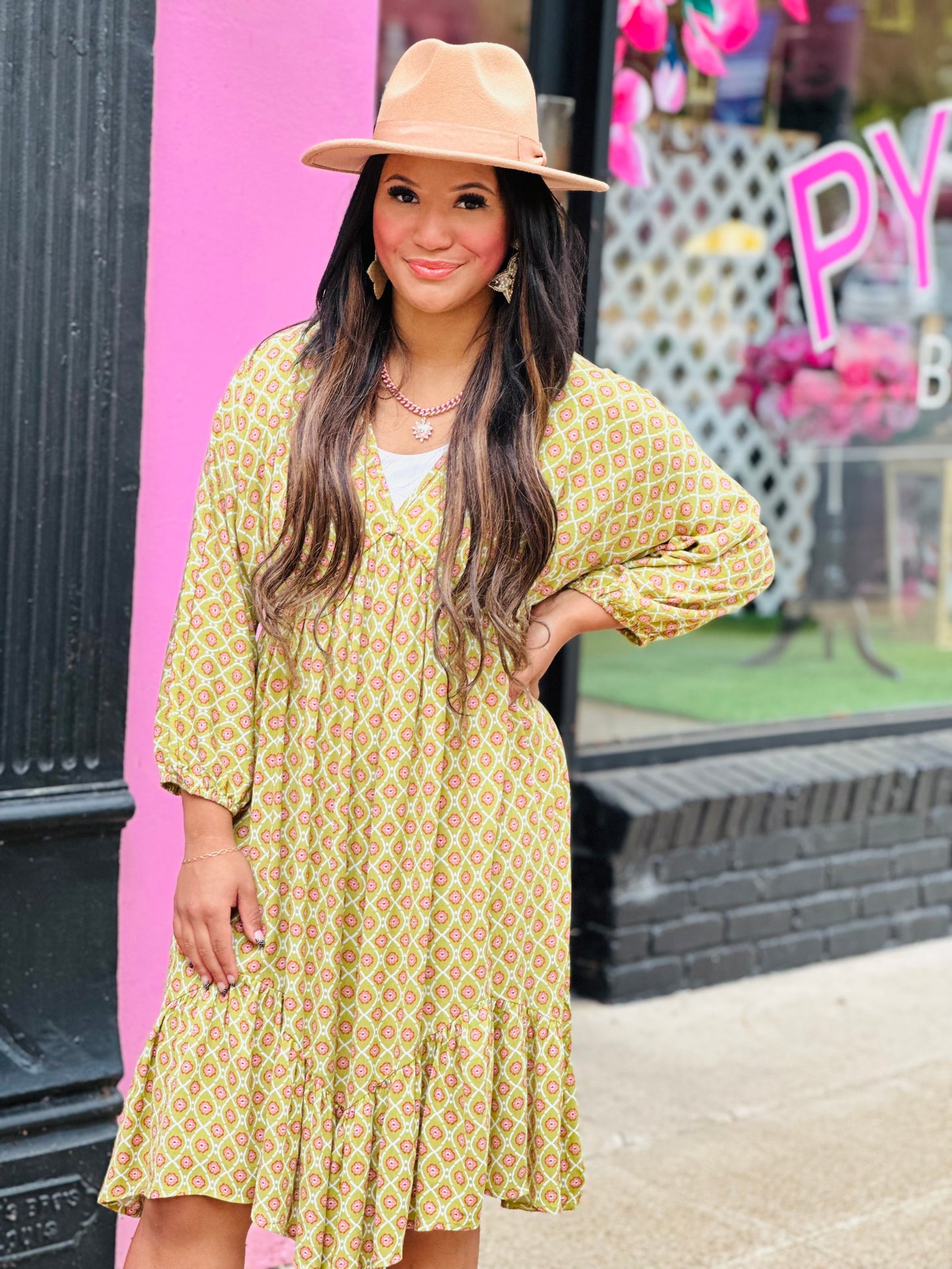 Sage Printed Midi Dress