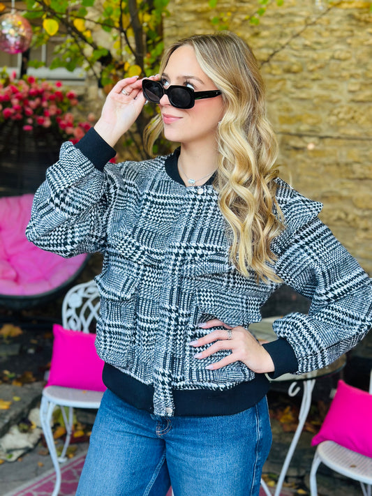 Plaid Ruffle Bomber Jacket