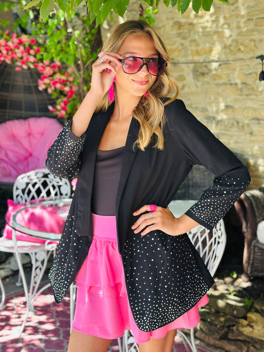 Black Rhinestone Boyfriend Blazer