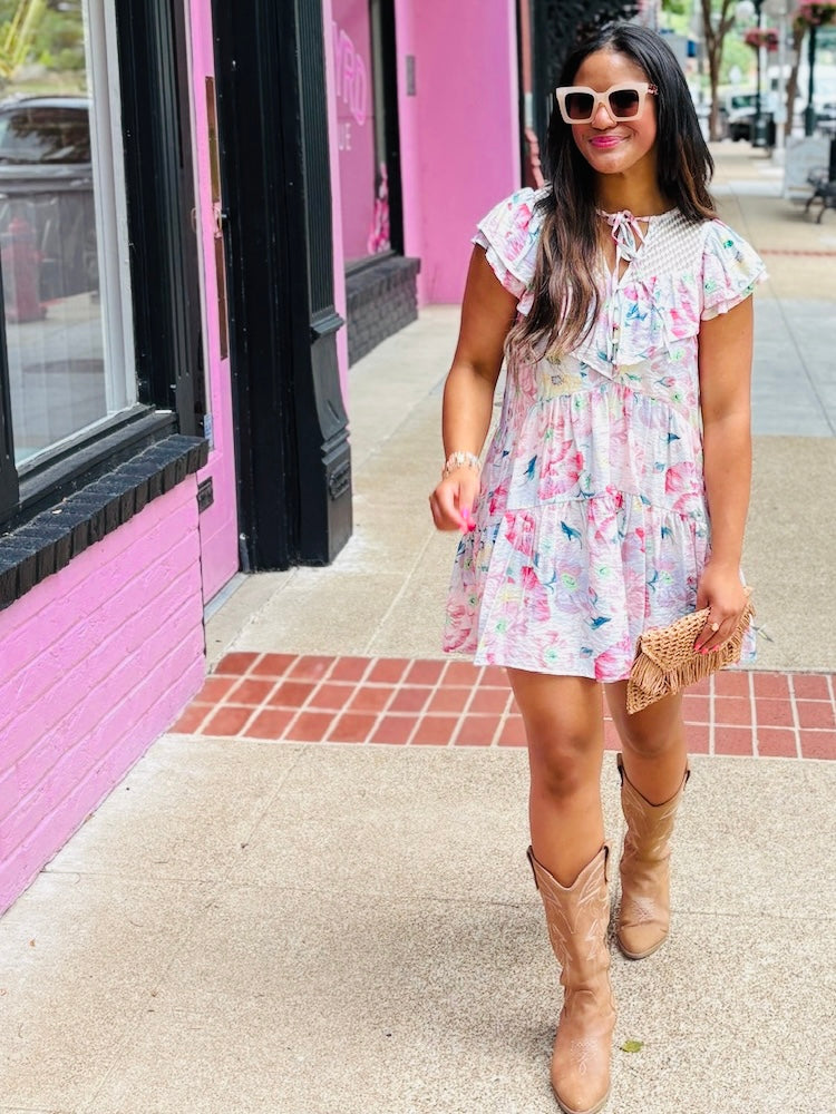 White Ruffle Sleeve Tunic Dress