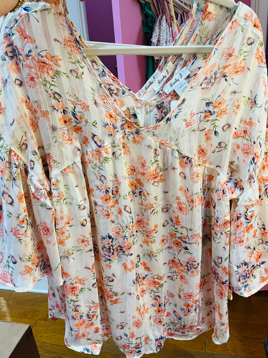 Blue + Coral Floral Top (LG)