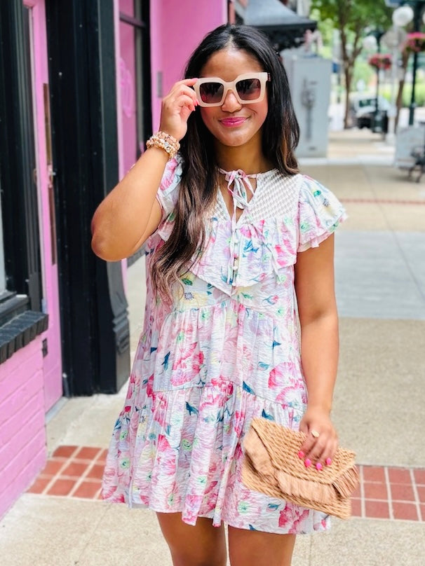 White Ruffle Sleeve Tunic Dress