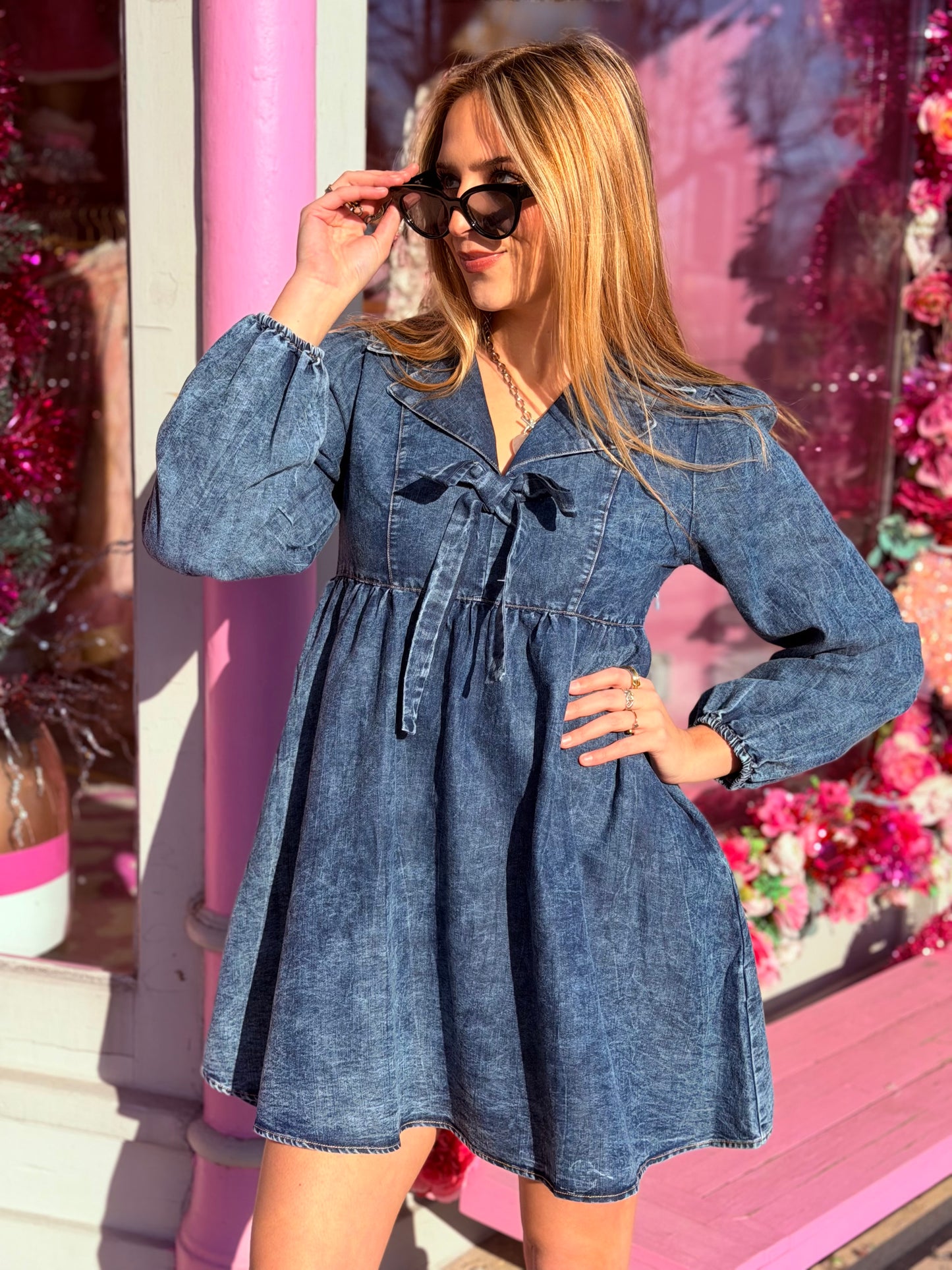 Bow Denim Mini Dress