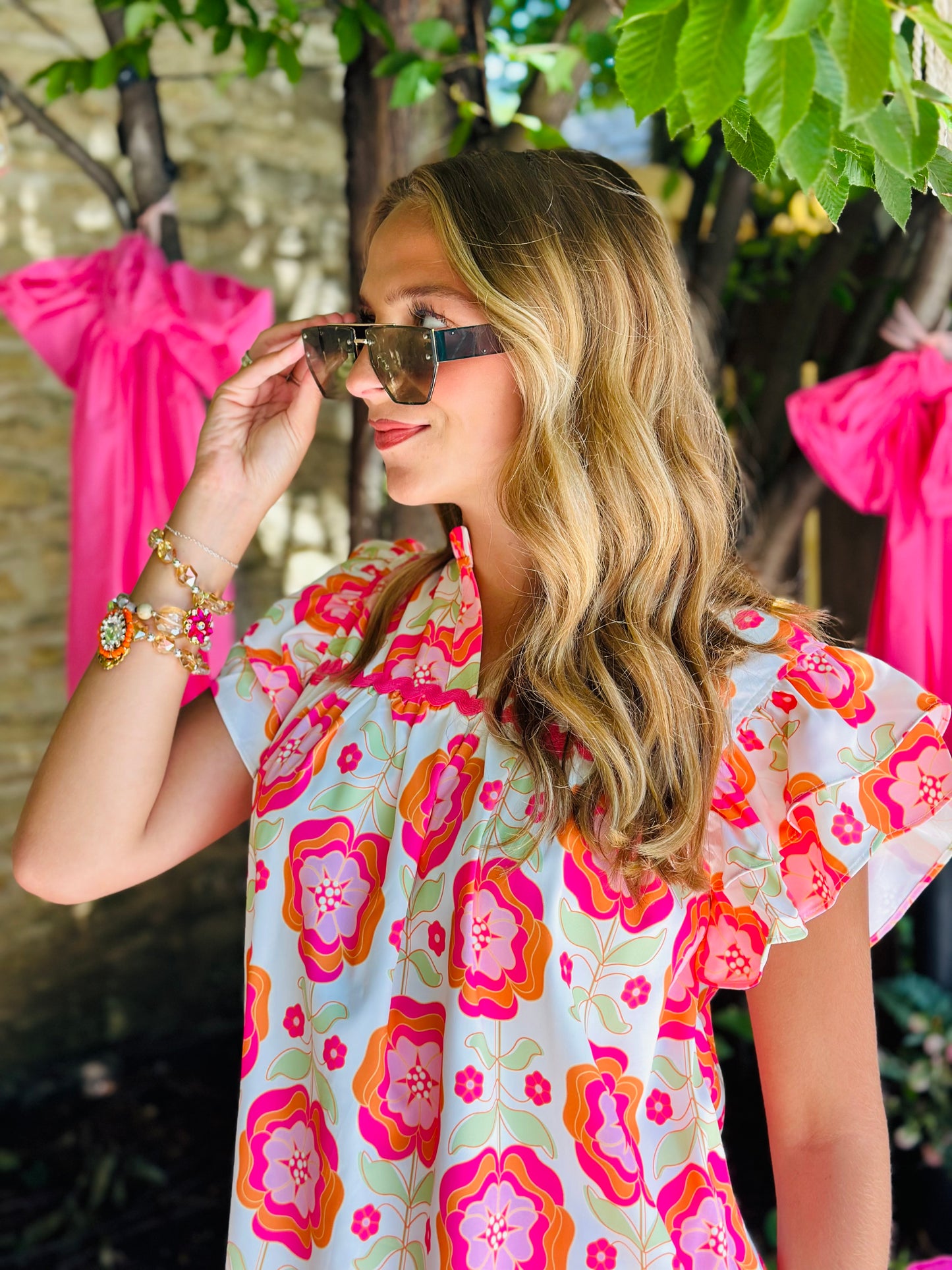 Multi Colored Floral Ruffle Sleeve Top