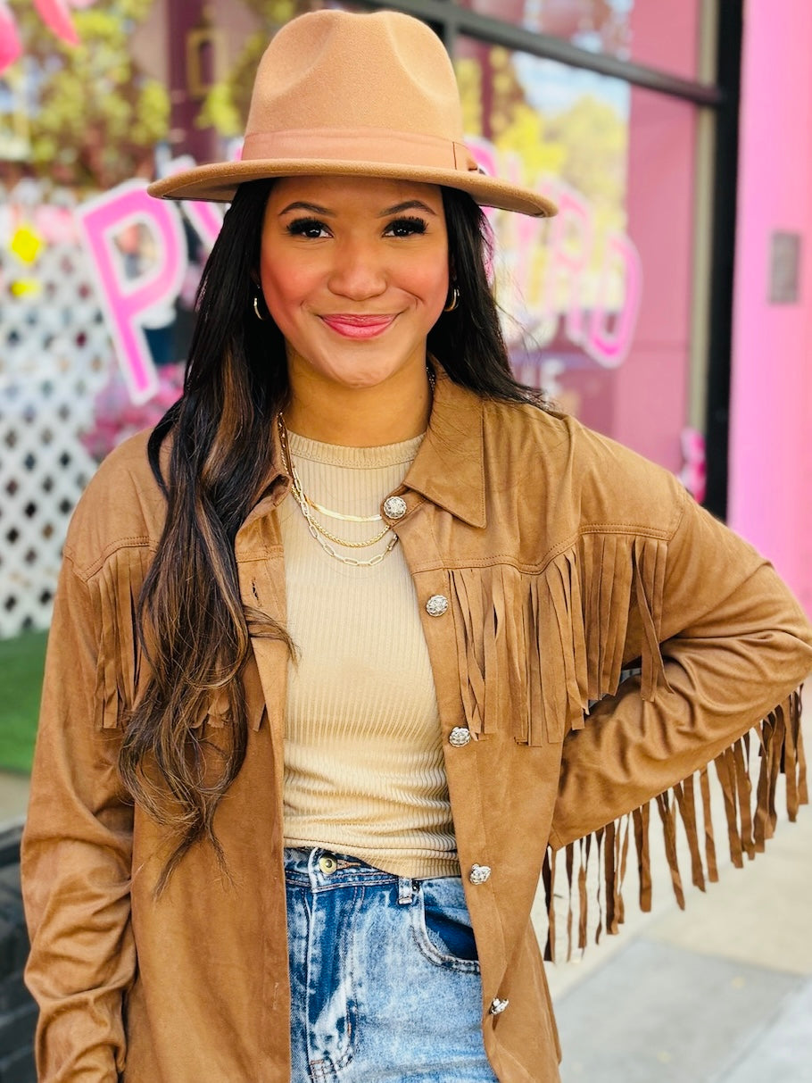 Suede Fringe Western Shacket
