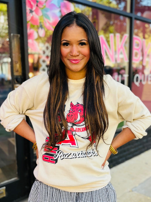 Cream Arkansas Razorback Sweater