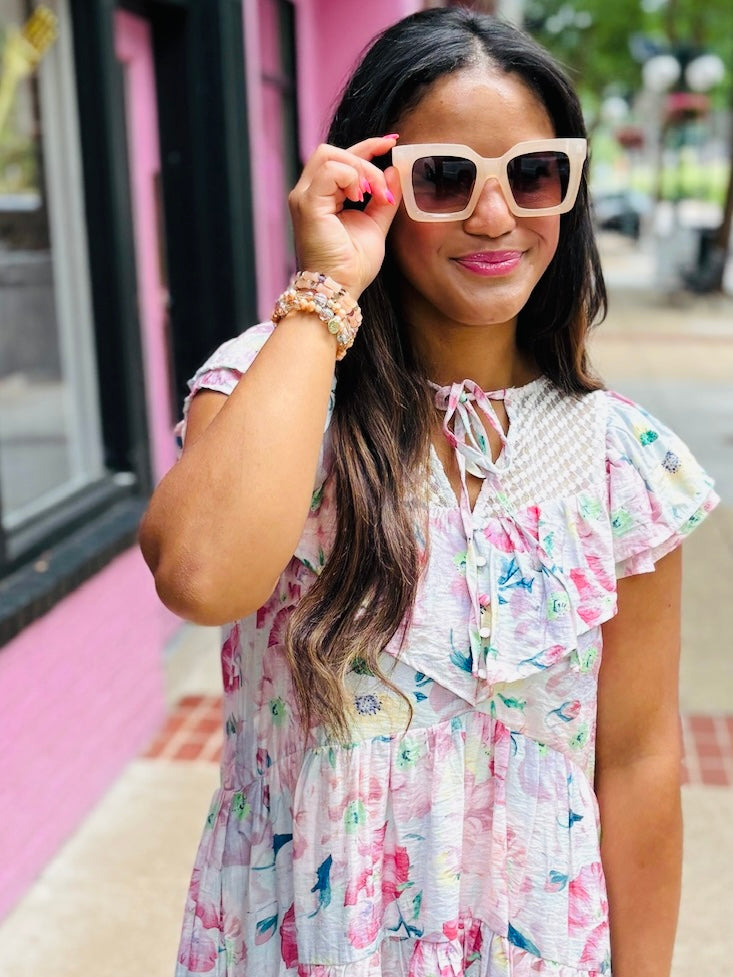 White Ruffle Sleeve Tunic Dress