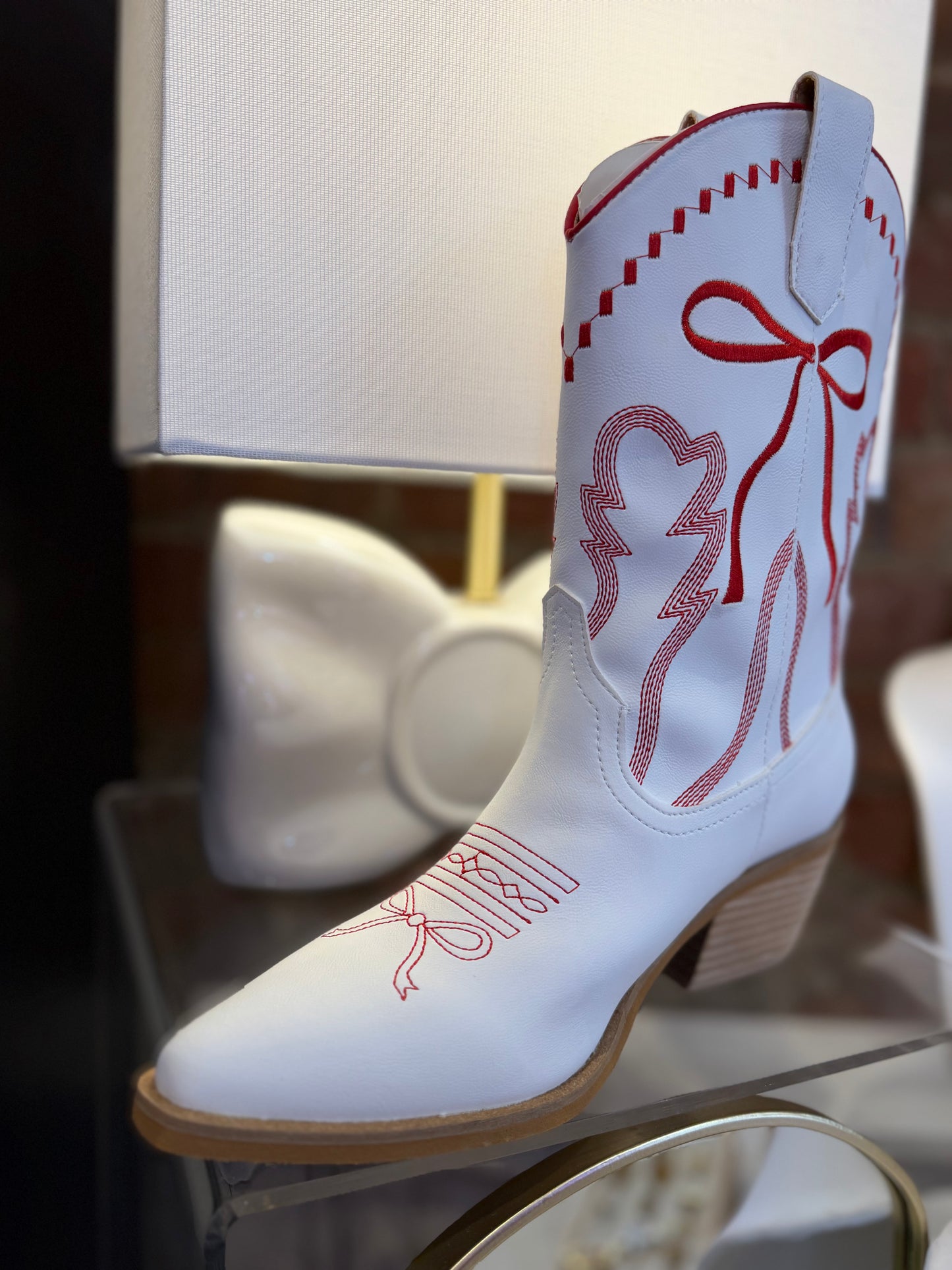 White + Red Bow Boots