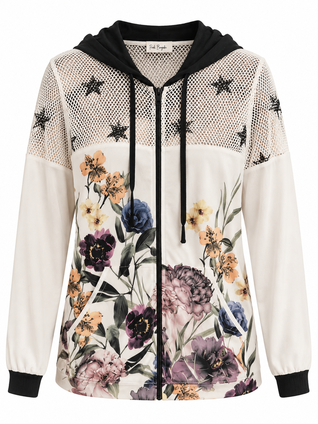 Star Floral Mesh Zip Up Jacket LG