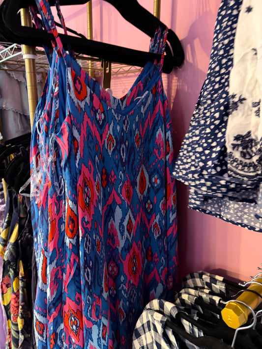 Blue + Pink Aztec Maxi Dress (LG)