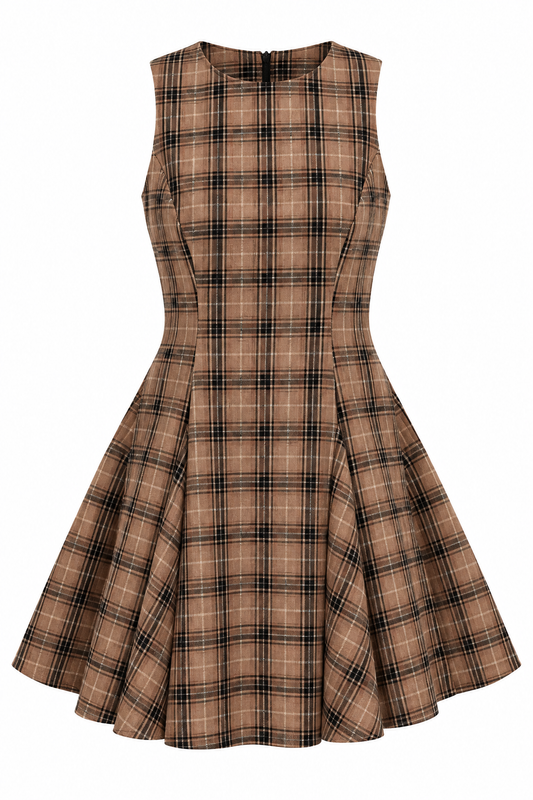 Khaki Plaid Mini Dress