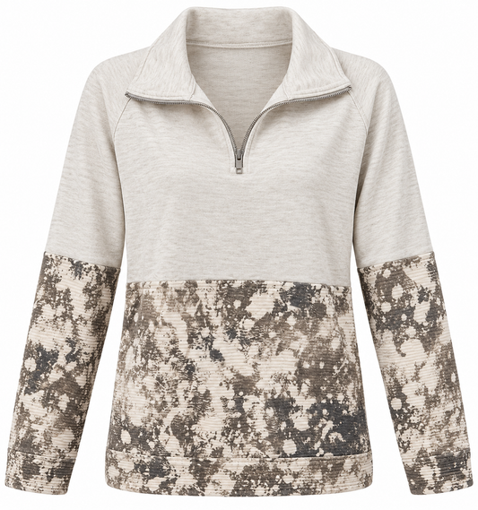Cream Marble Half Zip Sweat LG