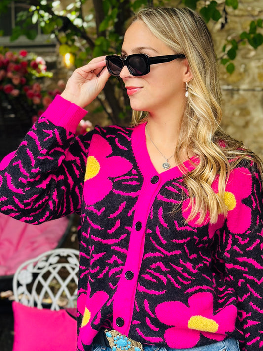 Pink and Black Flower Cardi