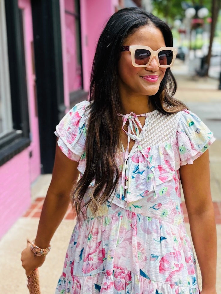 White Ruffle Sleeve Tunic Dress
