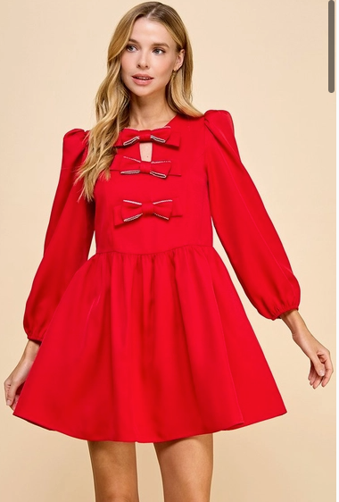 Red Rhinestone Bow Dress