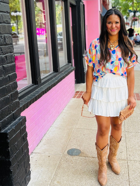 White Ruffle Mini Skirt
