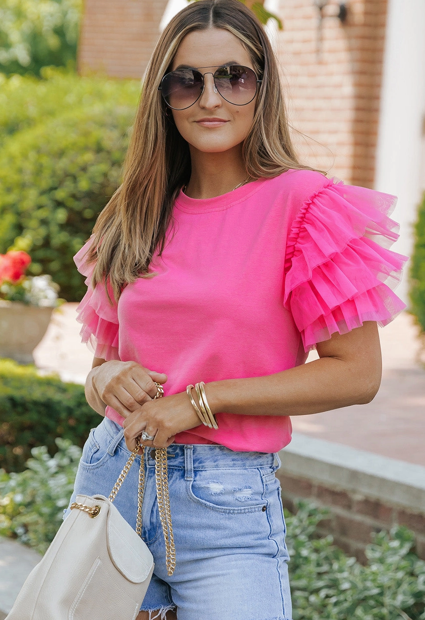 Pink Ruffle Sleeve Top