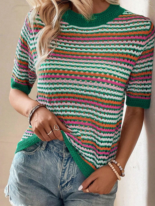 Dark Green Striped Knit T Shirt