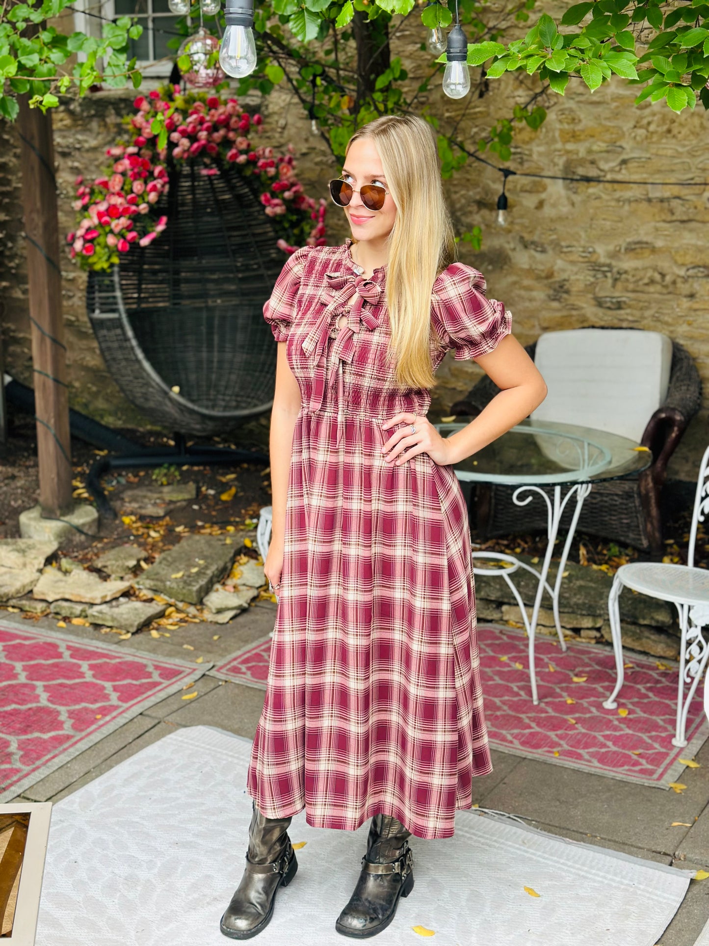 Plaid Burgundy Midi Dress