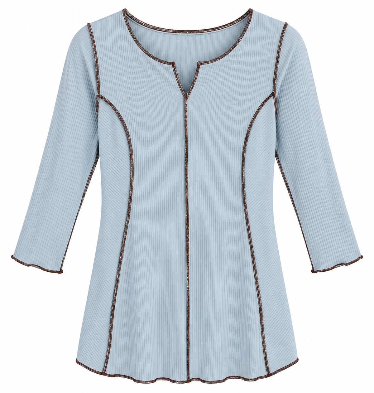 Frost Blue Brown Trim Tunic LG
