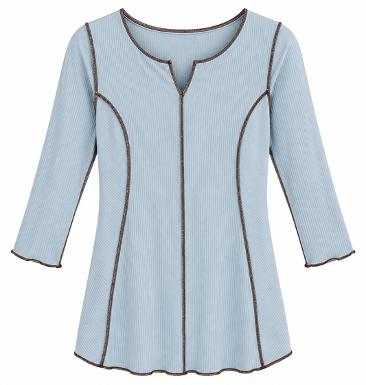 Frost Blue Brown Trim Tunic LG