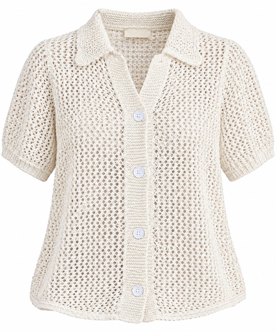 Cream Button-Down Crochet Shirt
