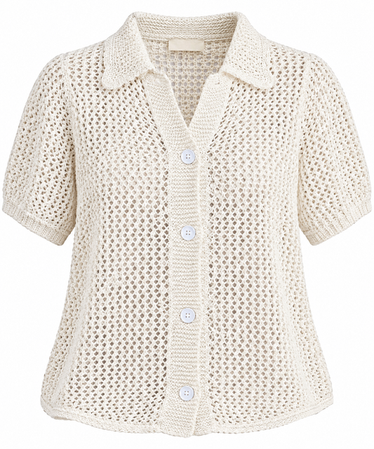 Cream Button-Down Crochet Shirt