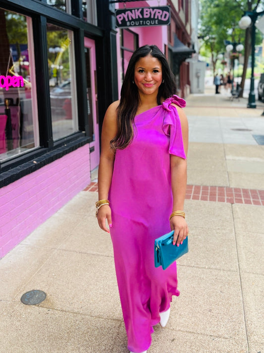 Fuchsia Shoulder Bow Dress