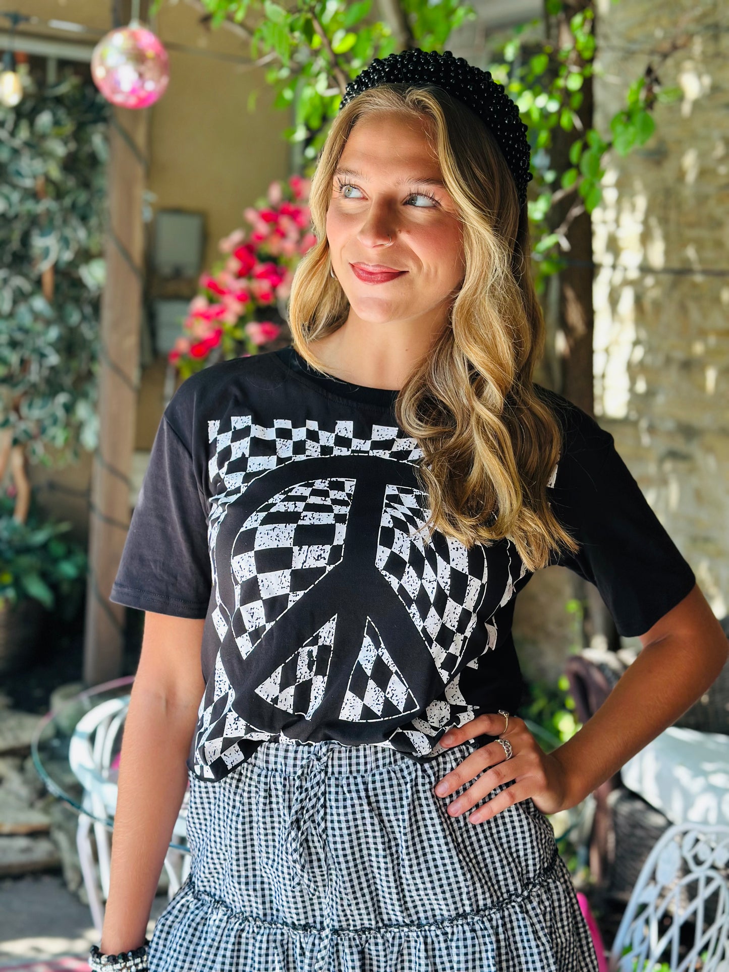 Checkerboard Peace Sign T Shirt
