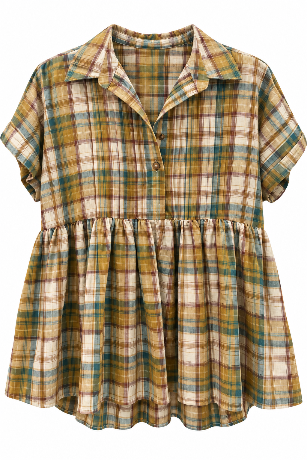 Olive Plaid Short Sleeve Top LG