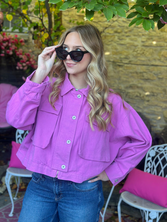 Pink Cropped Carpenter Jacket