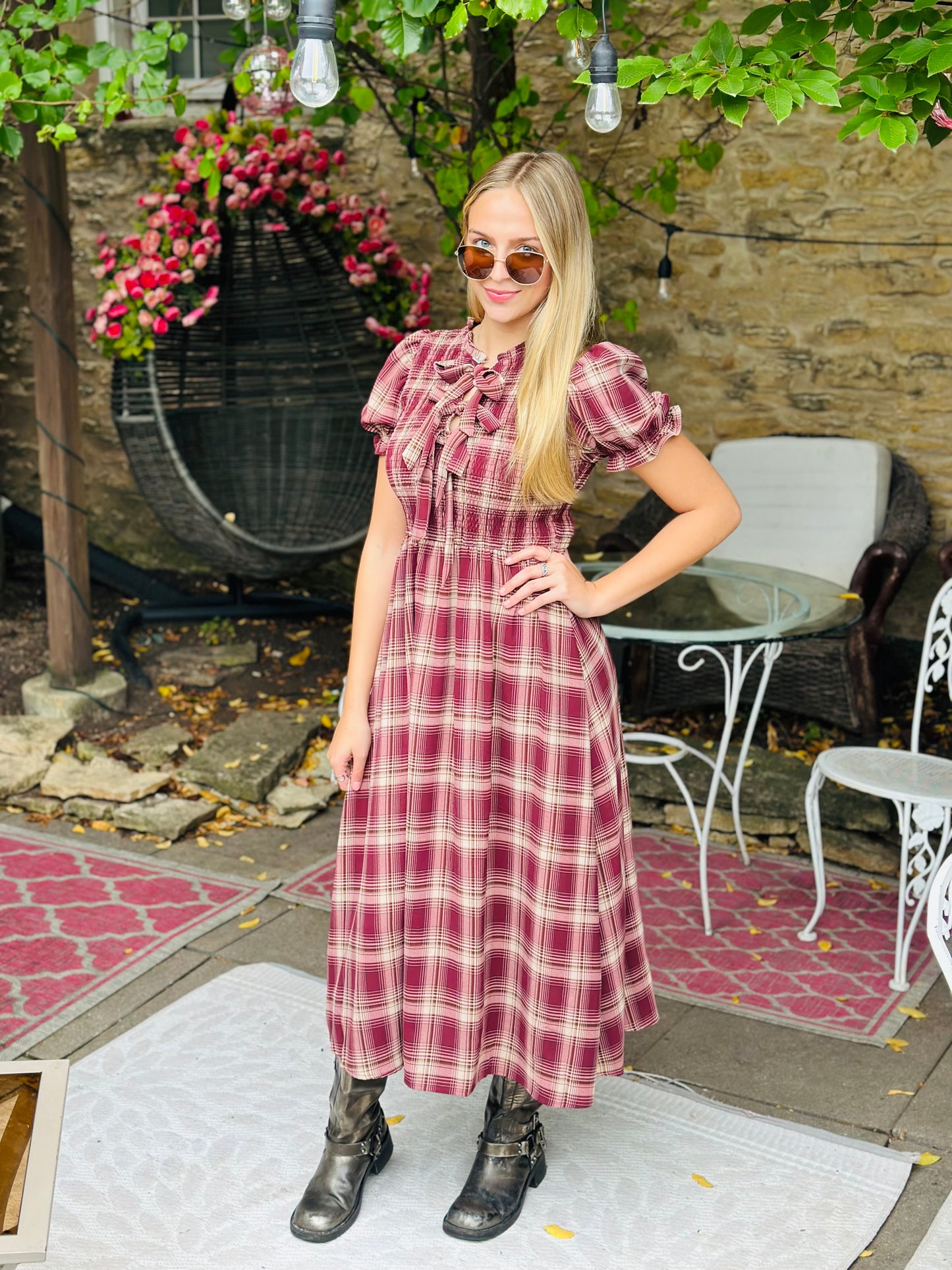 Plaid Burgundy Midi Dress